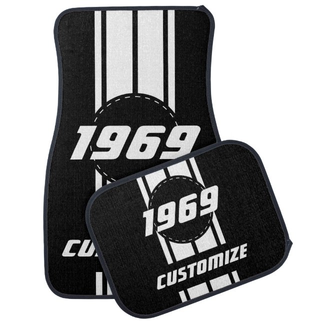 White Double Race Stripes | Personalize Car Floor Mat (Set)