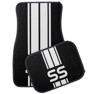 White Double Race Stripes   Personalize Car Mat