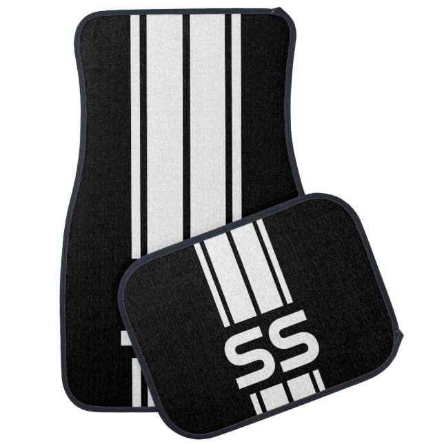 White Double Race Stripes | Personalize Car Mat (Set)