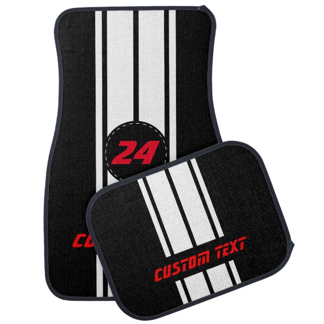 White Double Race Stripes | Personalize Car Mat (Set)
