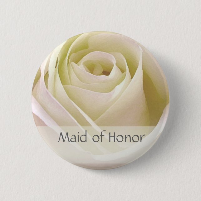White double rose Maid of Honor Pinback Button (Front)