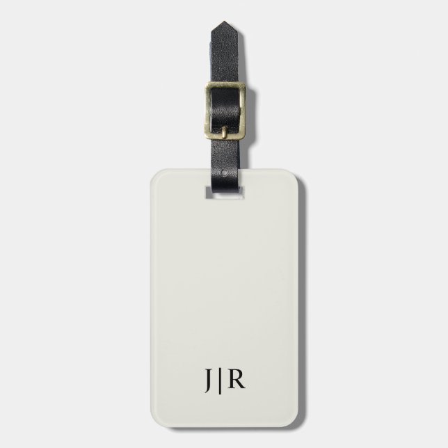 White Dove and black | Modern Monogram Luggage Tag (Front Vertical)