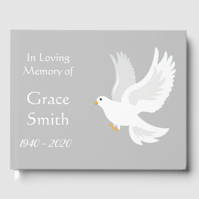 White dove art funeral memory guest book (Front)