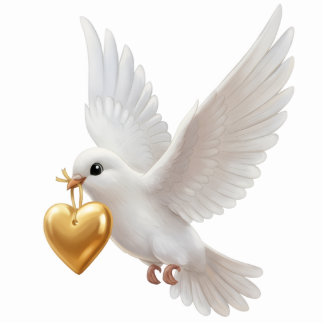 White Dove Bird & Gold Heart Christmas Ornament
