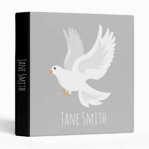 White dove bird on grey 3 ring binder