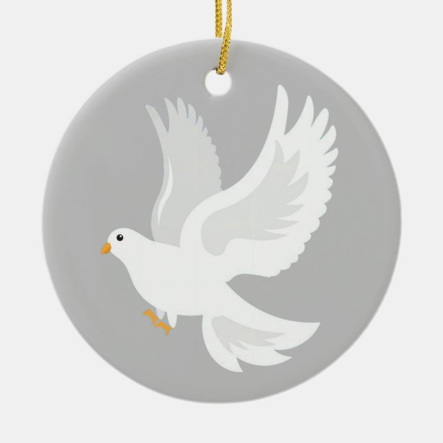 White dove bird on grey ceramic ornament (Front)