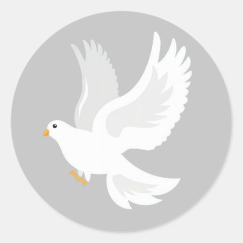 White dove bird on grey classic round sticker
