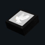 White dove bird on grey gift box<br><div class="desc">Peace dove bird in brilliant white and grey with outstretched wings. Theme of peace,  love and hope. Inspirational theme.</div>