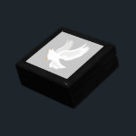 White dove bird on grey gift box<br><div class="desc">Peace dove bird in brilliant white and grey with outstretched wings. Theme of peace,  love and hope. Inspirational theme.</div>