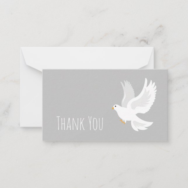 White dove bird on grey note card (Front)