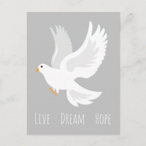 White dove bird on grey postcard