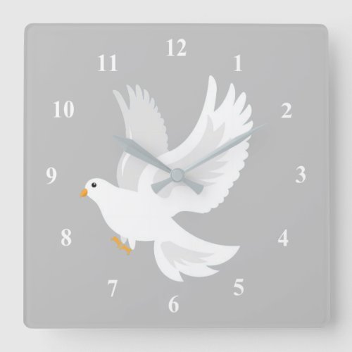 White dove bird on grey square wall clock