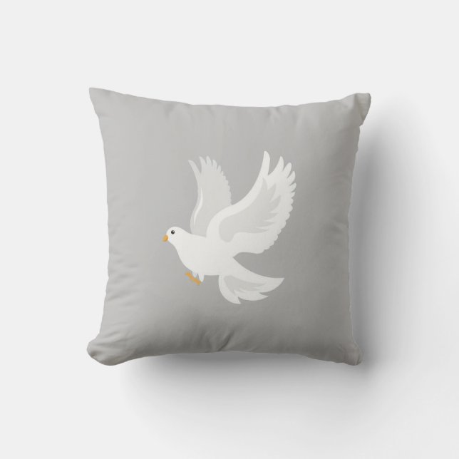 White dove bird on grey throw pillow (Front)