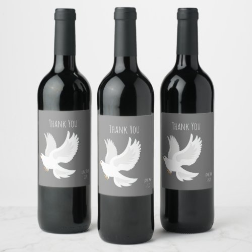 White dove bird on grey wine label