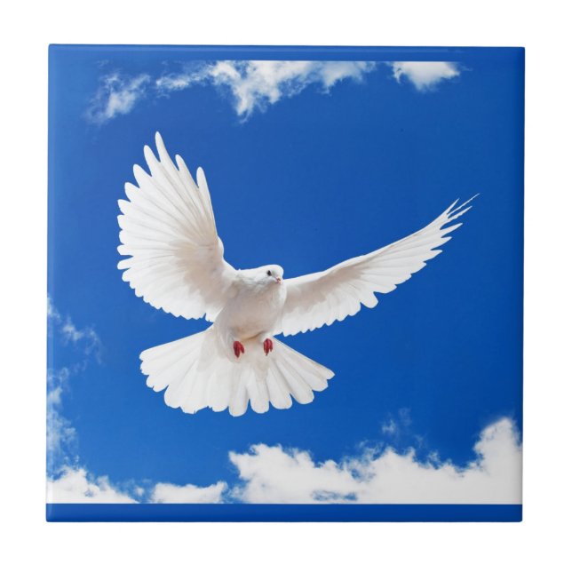 White Dove Bird Peace Love Flying Sky Tile (Front)