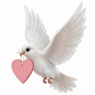 White Dove Bird & Pink Heart Christmas Ornament