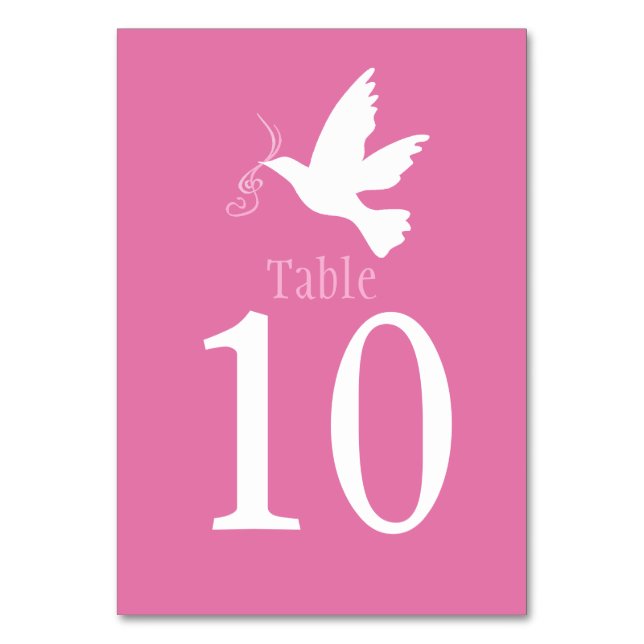 White dove bird wedding pink event table numbers (Back)