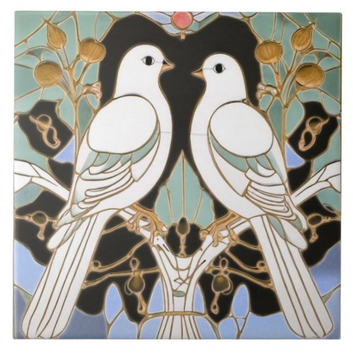 White Dove Birds Art Nouveau Doves Bird Art Deco Ceramic Tile