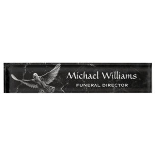 White Dove Black Marble Funeral Director Desk Name Plate
