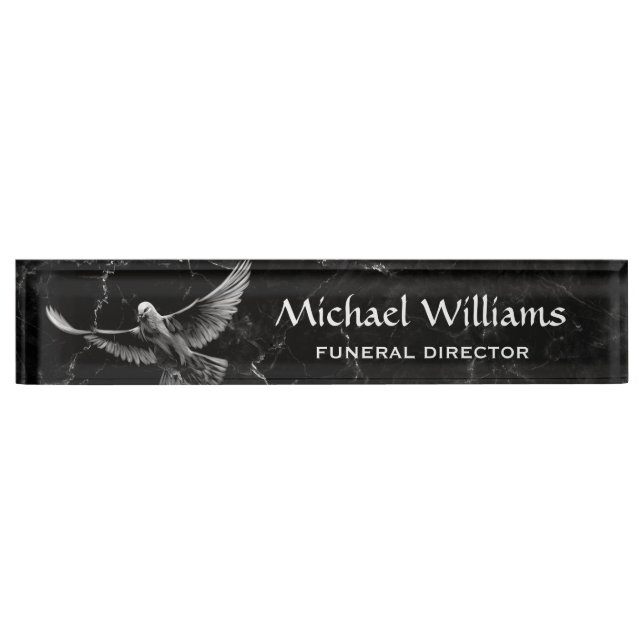 White Dove Black Marble Funeral Director  Desk Name Plate (Front)
