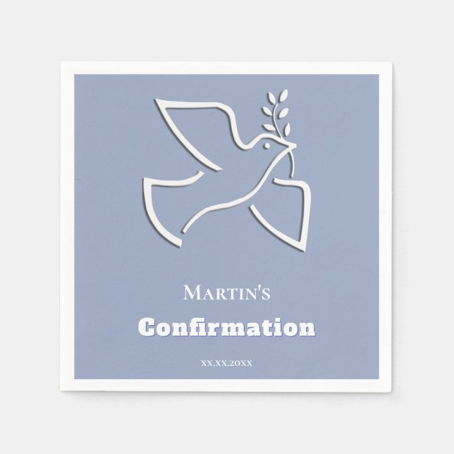 white dove blue background Confirmation  Napkins (Front)