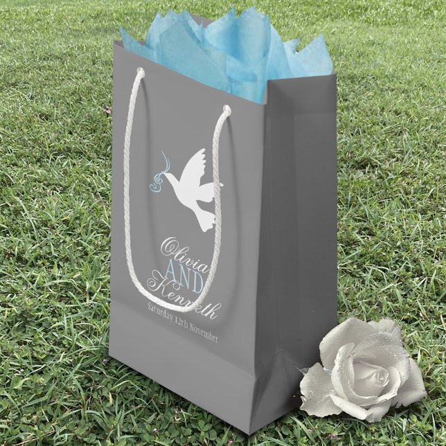 White dove blue grey wedding favor custom bags (Creator Uploaded)