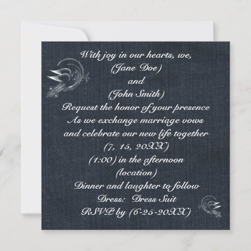 White Dove Blue Jean Wedding Invitation