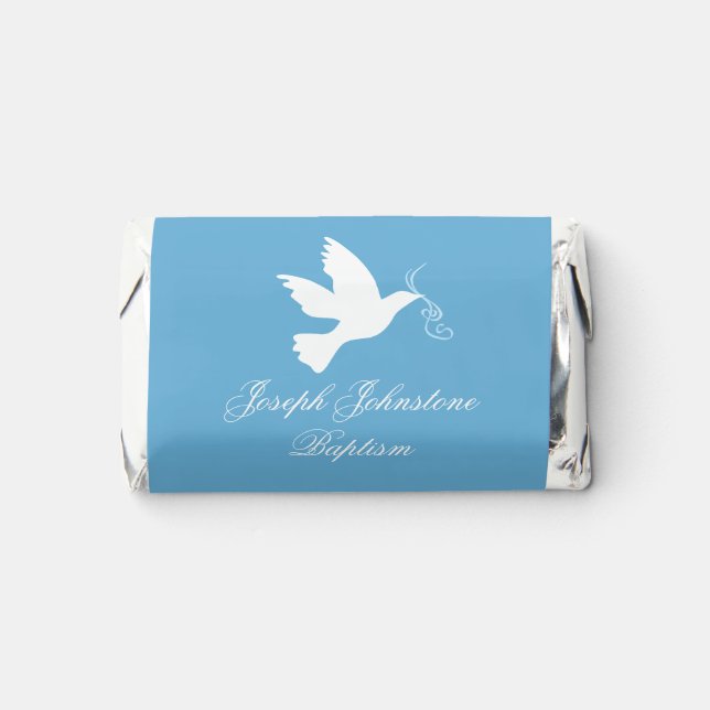 White dove blue ribbon named baptism hershey's miniatures (Front)