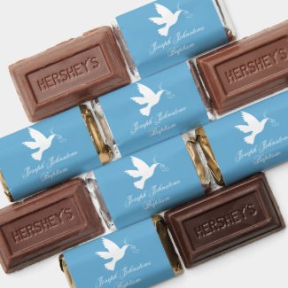 White dove blue ribbon named baptism hershey's miniatures