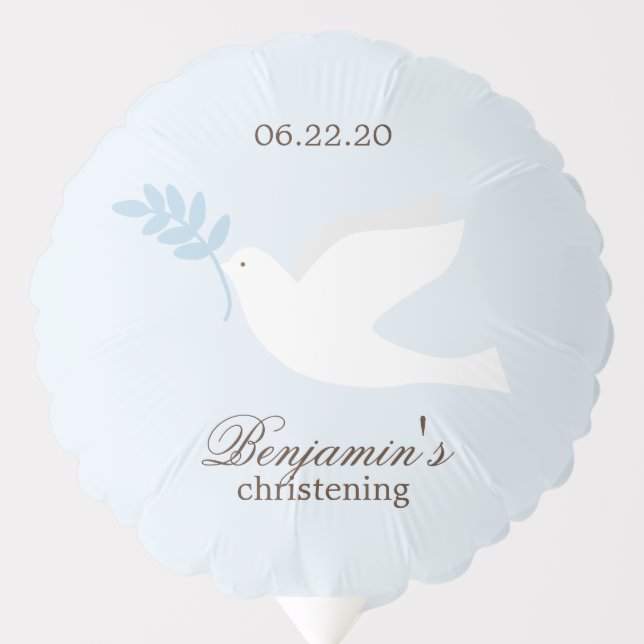 White Dove Boy Christening Personalized Balloon (Front)