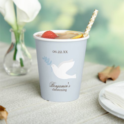 White Dove Boy Christening Personalized Paper Cups