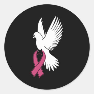 White Dove Carrying Breast Cancer Awareness K Ribb Classic Round Sticker