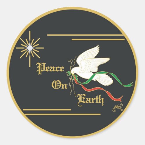 White Dove Carrying Olive Branch With Ribbons Classic Round Sticker