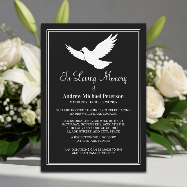 White Dove Celebration Of Life Funeral Invitation (Creator Uploaded)