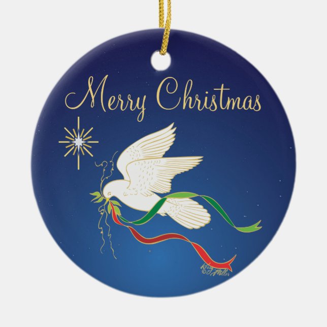 White Dove Ceramic Ornament (Front)