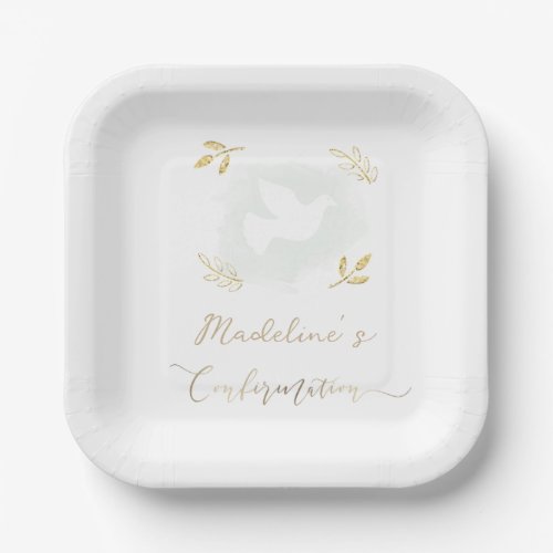 white dove Confirmation  Paper Plates