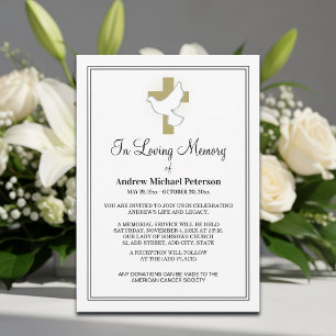 White Dove Cross Celebration Of Life Memorial Invitation
