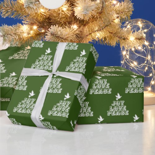 White dove dark green joy love peace Christmas Wrapping Paper