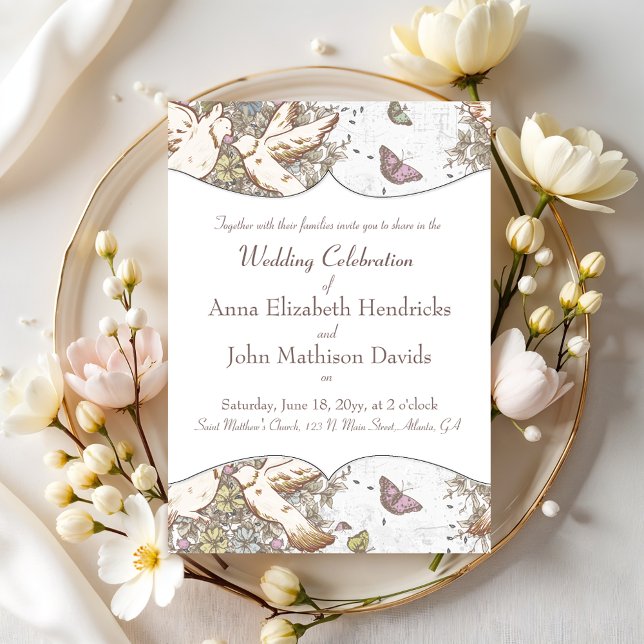 White Dove Garden Pattern Vintage Invitation (Creator Uploaded)
