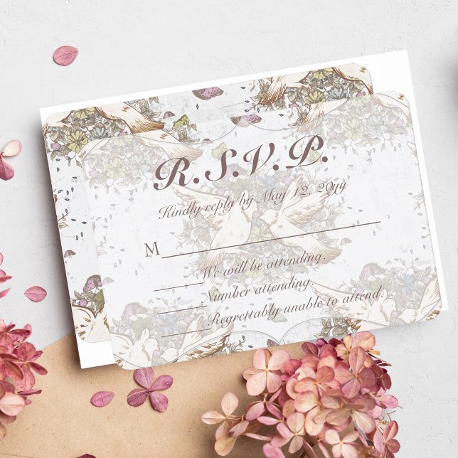 White Dove Garden Pattern Wedding RSVP Card (Creator Uploaded)