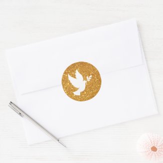 White Dove Gold Glitter Classic Round Sticker