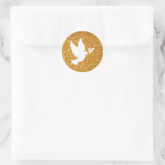 White Dove Gold Glitter Classic Round Sticker