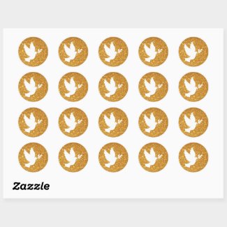 White Dove Gold Glitter Classic Round Sticker