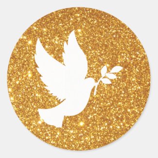 White Dove Gold Glitter Classic Round Sticker