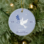 White Dove Happy Hanukkah Year Chrismukkah Ceramic Ornament<br><div class="desc">Decorate your Christmas tree with this cool,  Hanukkah theme ornament! Easily change the text by clicking on the "personalize this template" option.</div>