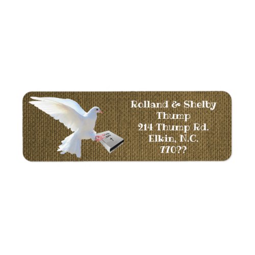 WHITE DOVE HOLDING BIBLE  LABEL