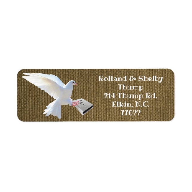WHITE DOVE HOLDING BIBLE  LABEL (Front)