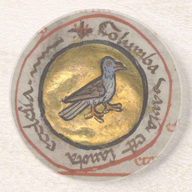 White Dove in a Gold Medallion Sandstone Coaster (Front)