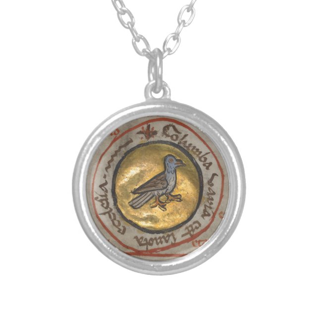 White Dove in a Gold Medallion Silver Plated Necklace (Front)