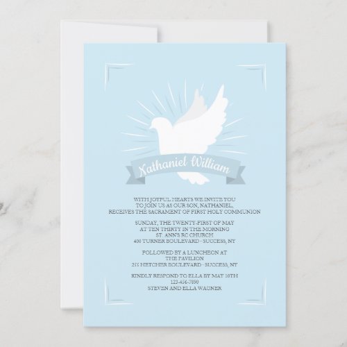 White Dove In Blue Religious Invitation